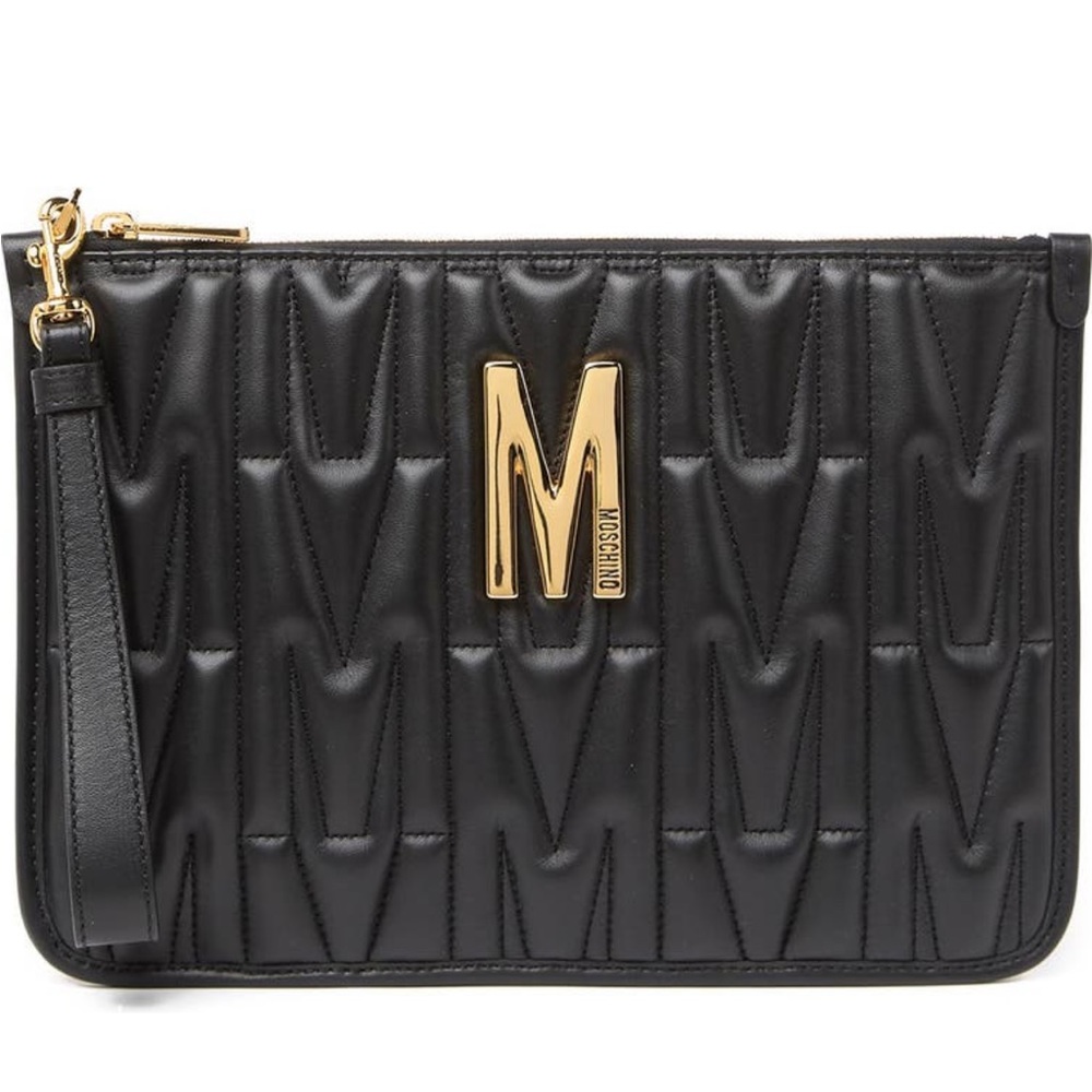 New Moschino QUILTED MONOGRAM CLUTCH LEATHER 11.5”X 8”New with tag made in Italy - Picture 5 of 12